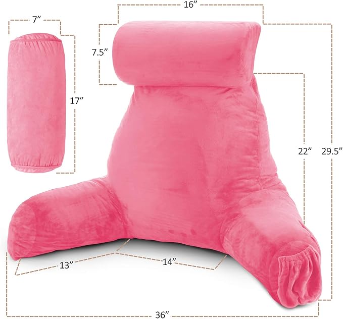 Nestl Reading Pillow with Shredded Memory Foam Includes 2 Neck and Lumber Support Pillows, Designed for Sitting Up in Bed and Couch, Back and Arms Adjustable Support for Adult & Teens, Light Pink