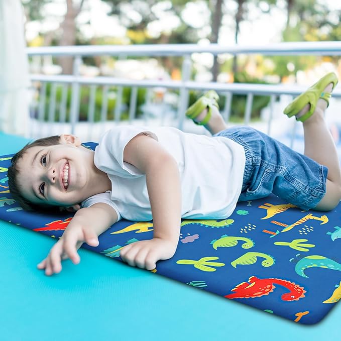 2 Pcs Dinosaurs Nap Mat Cover for Boys Girls Sewn in Flap Design Blue Sleeping Kids Astronauts Nap Mat Covers Soft Microfiber Cot Sheet for Preschool Kindergarten Toddler Daycare