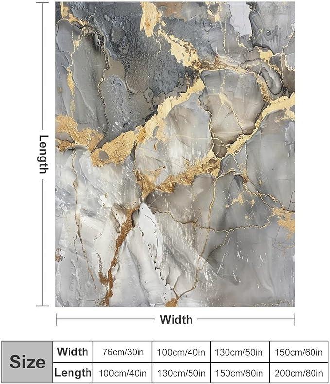 Modern Marble Blanket, Abstract Luxury Baroque Gold Grey Gradient Stone Veins Pattern Soft Warm Cozy Plush Flannel Covers for Livingroom Bedroom Couch Chair Camping Travel Home Decor Tapestry 40x50in