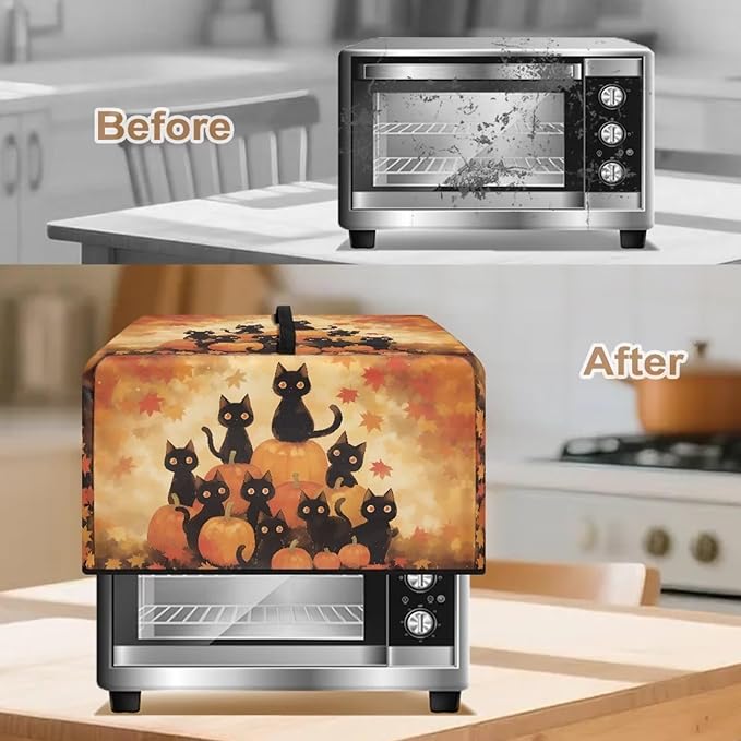 Microwave Oven Dust Cover, Thanksgiving Cat Heat-Resistant Waterproof Microwave Oven Grill Cover Protector Polyester Washable Dust Covers Case Protections for Microwaves Ovens