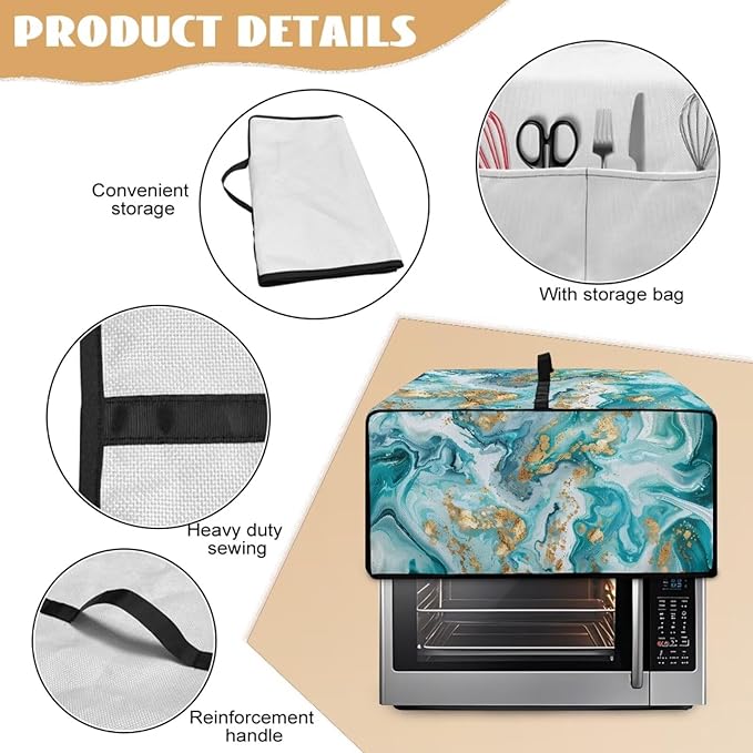 Convection Toaster Oven Dust Cover Washable Fabric Electric Appliance Protector, Easy to Clean Microwave and Convection Oven Dustproof Covers, M, Tea Gold Marble