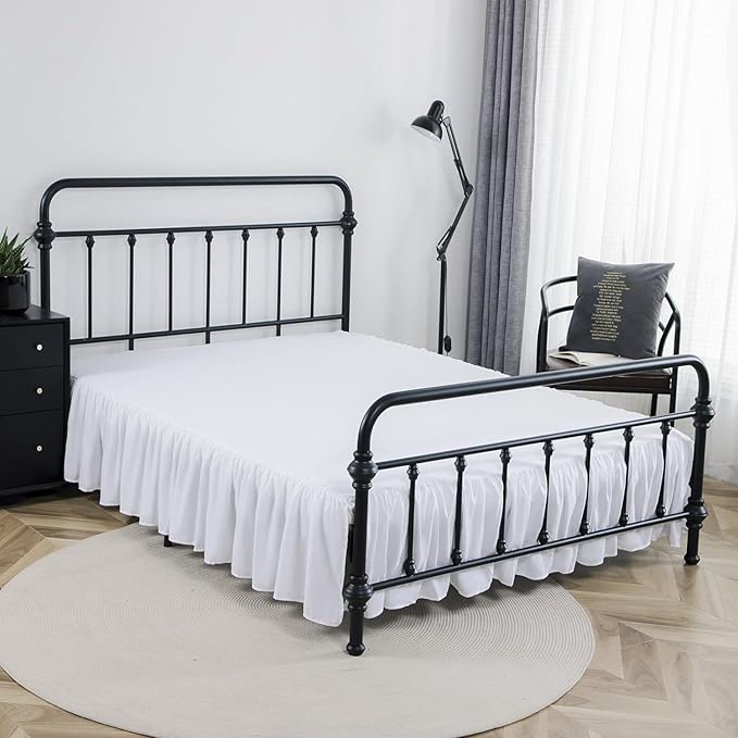 Bed Skirt Queen Size Ruffled Bed Skirt with Split Corners, 12 Inch Drop Dust Ruffle Bed Skirt with Platform, White