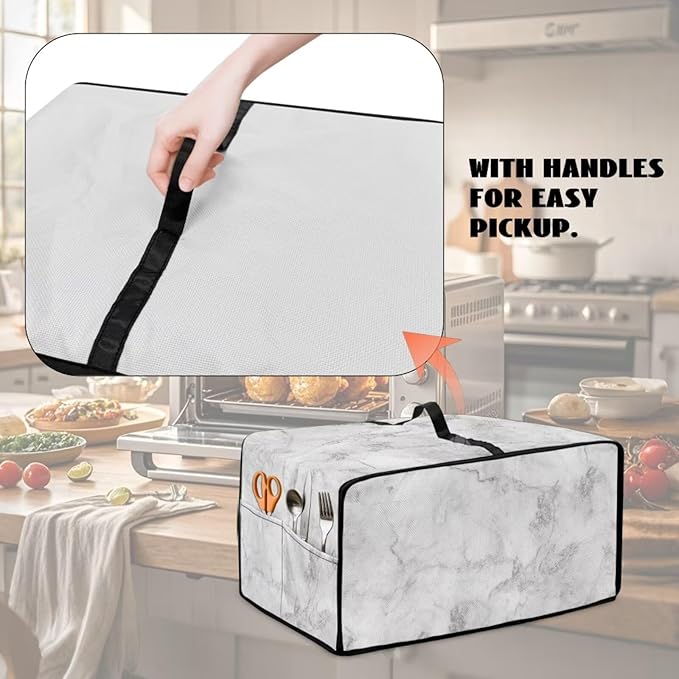 White Marble Texture Print Microwave Oven Dust Cover Polyester-Linen Fabric Dust Cover for Microwave Oven Universal Dust-Proof Kitchen Appliance Protector Fits Most Microwaves, M