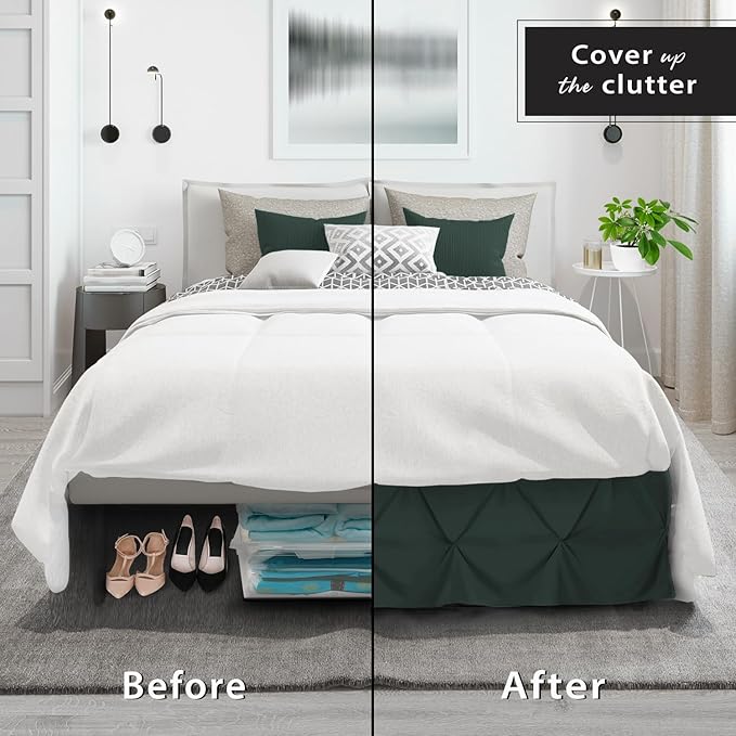 Nestl Forest Green Bed Skirt Cal King Size, Pinch Pleat Cal King Bed Skirt, 14" Drop Cal King Bedskirt, Hotel Quality Bed Skirts, Microfiber Bedskirt for Cal King Bed, Forest Green Cal King Bed Skirt