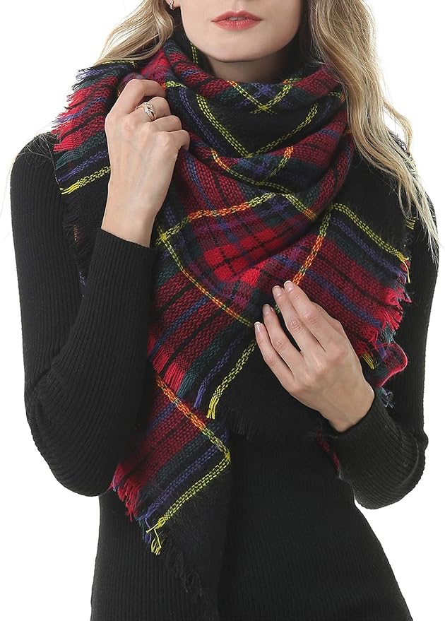 American Trends Women's Cozy Warm Winter Fall Blanket Scarf Stylish Soft Chunky Checked Giant Scarves Shawls