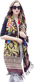 DANA XU 100% Merino Wool Pashmina Shawl for Women 96"x43", Oversized Cashmere Wrap with Tassels, Floral Travel Blanket Cape