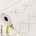 Shelf Liners for Kitchen Cabinets 23.6 in x 30 FT, Non Adhesive Cabinet Liner Strong Non-Slip Thickened Gold Geometric Drawer Liner, Easy to Clean for Shelf