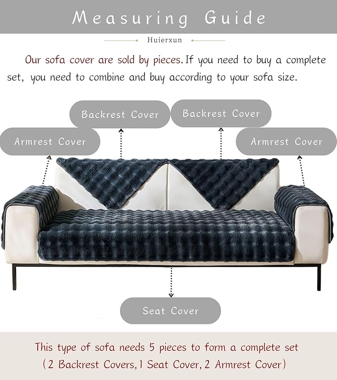 Faux Fur Couch Cover Fuzzy Soft Plush Thick Bubble Sofa Cover Luxury Sectional Couch Covers Luxury Anti-Slip Sofa Slipcover Washable Furniture Protector (Dark Grey,36"x94")