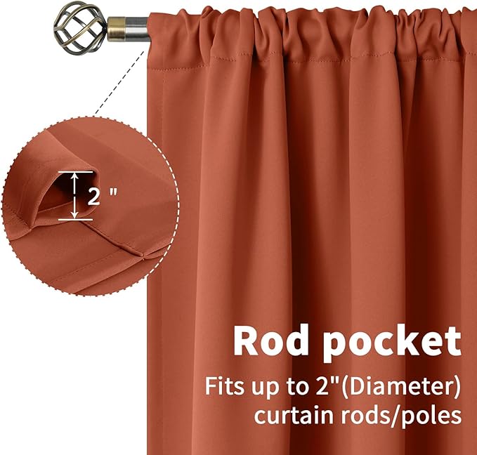 BGment Terracotta Blackout Curtains for Living Room Window - Thermal Insulated Drapes with Rod Pokcet Privacy Room Darkening for Bedroom, 42 x 63 Inch, 2 Panels