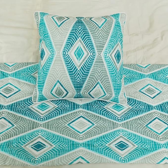 The HomeCentric King/Queen/Twin Blue, Ivory & Grey Decorative Twin 53"x18" Bed Runner Without Pillow Cover, Quilted & Printed Bed Scarf on Cotton Fabric - Tallulah