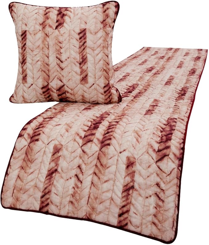 The HomeCentric King/Queen/Twin Maroon & Ivory Decorative Twin 53"x18" Bed Runner with 2 Pillow Cover, Tie & Dye, Beaded & Quilted Bed Scarf on Cotton Fabric - Tie Dye Love