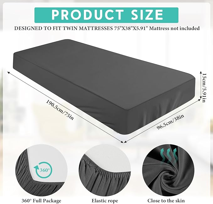 Breling Fitted Sheet (Sheet Only) Compatible with Milliard Trifold Mattress Folding Mattress Fitted Microfiber Bedsheet for Camp Bunk Rvs Bed (Twin,6'',Dark Gray)