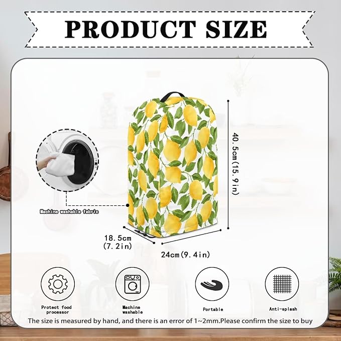 Lemon Leaf Print Countertop Blender Cover with Drawstring Kitchen Appliance Dust Protection 9.4”Lx7.2”Wx15.9”H Kitchen Blender Appliance for Home Kitchen Decor
