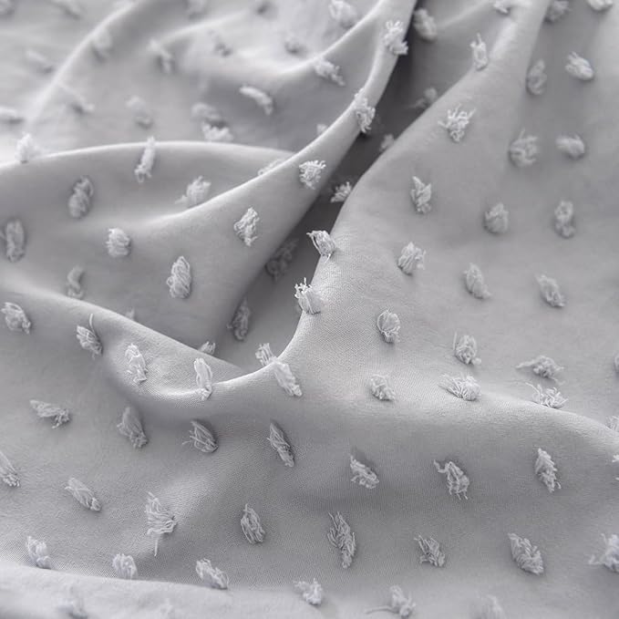 Tufted Dot Bed Skirt Full Size Ruffled Bed Skirt with Split Corners, 18 Inch Drop Dust Ruffle Bed Skirts with Platform, Light Grey