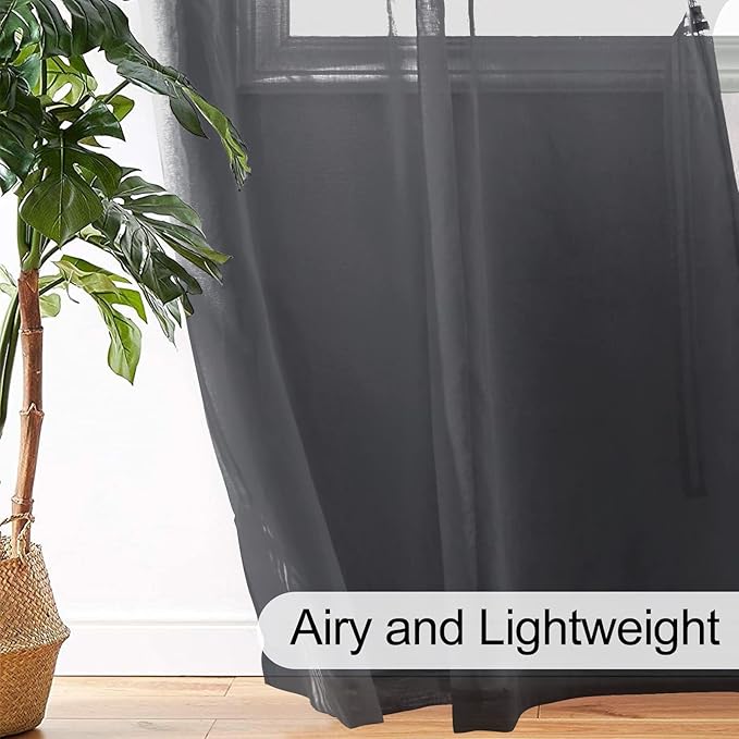 XWZO Dark Grey Sheer Curtains 95 Inches Length, Light Filtering, Airy & Breathable Grommet Small Window Curtains & Drapes for Bedroom, Living Room, Office, Nursery, W52 x L95, Set of 2 Panels