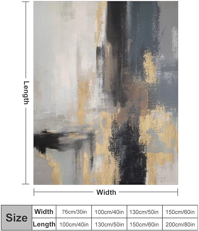 Fashion Gradient Blanket, Modern Abstract Baroque Glod Grey Painting Strokes Pattern Soft Warm Cozy Plush Flannel Covers for Livingroom Bedroom Couch Chair Camping Travel Home Decor Tapestry 60x80in