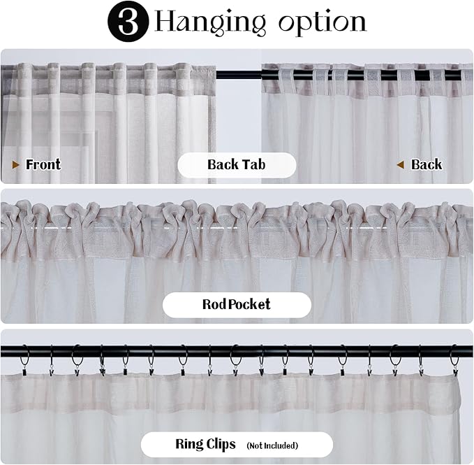 Dreaming Casa Grey Sheer Curtains 102 Inches Long, Rod Pocket & Back Tab Light Filtering Textured Sheers for Living Room Bedroom, 2 Panels, Each 100" W x 102" L