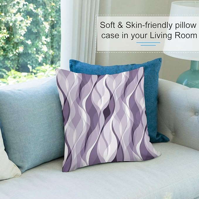 Lavender Throw Pillow Covers Modern Purple and Grey Striped Decorations for Bedroom Living Room Farmhouse Sofa Pillows Bed Couch 18x18 Inch