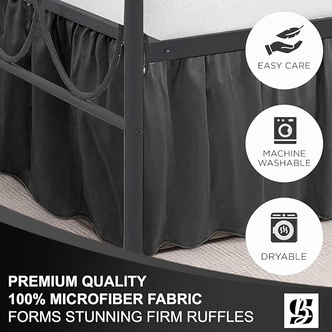 SKY BEDDINGS - Twin Size Ruffled Bed Skirt with Split Corners - 12 Inch Drop Dust Ruffle Bed Skirt with Platform Three Sided Coverage - 100% Microfiber, Dark Grey