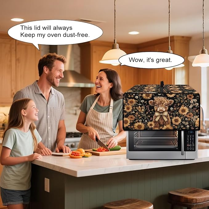 Cute Highland Cattle Print Toaster Oven Cover Heavy Duty Microwave Oven Dust Cover Sunflower Daisy Print Dust-Proof Universal Kitchen Machine Covers Suitable for Most Microwave Ovens, M