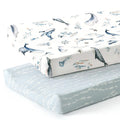 GRSSDER Stretch Ultra Soft Jersey Knit Changing Pad Cover Set 2 Pack, Change Table Pad Covers Fit 32"/34" x 16" Pads Safe and Snug, Sea Fish Print for Girls and Boys