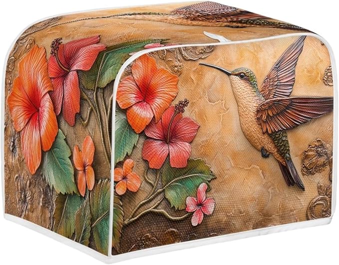 Hummingbird Printed Toaster Cover Hibiscus Printed Universal 2 Slice Oven Cover Appliance Cover Toaster, Dustproof Protector Broiler Organizer Bag, Floral Printed Small Kitchen Appliance