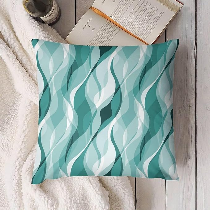 Teal Throw Pillow Covers Abstract Turquoise and Grey Striped Decorations for Bedroom Living Room Farmhouse Sofa Pillows Bed Couch 16x16 Inch