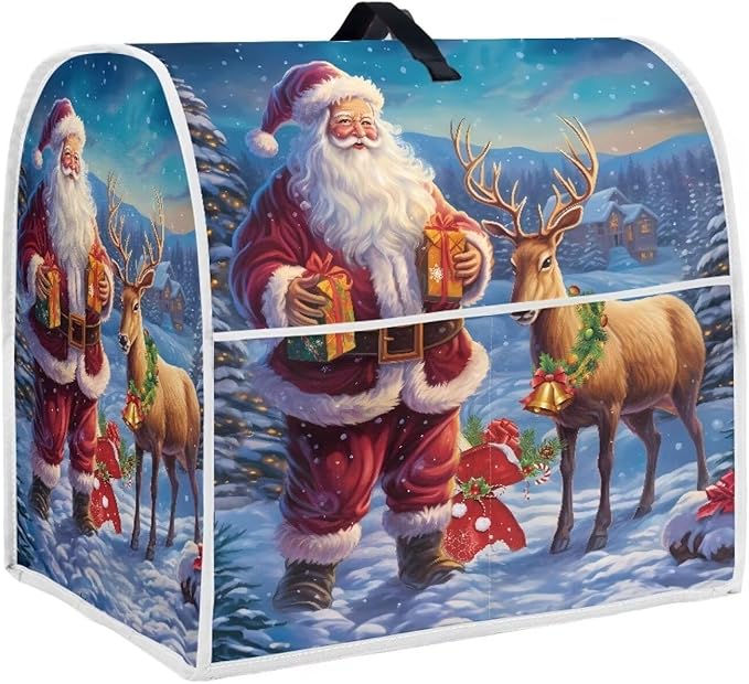 Christmas Stand Mixer Cover for Kitchen Aid 4.5-5 Qt Mixer, Santa Claus Elk Small Appliance Dust Covers Universal for Air Fryers, Coffee Makers, Christmas Kitchen Decor