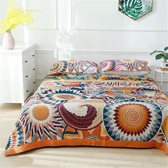 Cotton Throw Blanket for Couch 100% Cotton Blankets for Bed, 90''x 98'' Cotton Quilted Blanket King Size Muslin Mexican Blanket Cozy Soft for Women