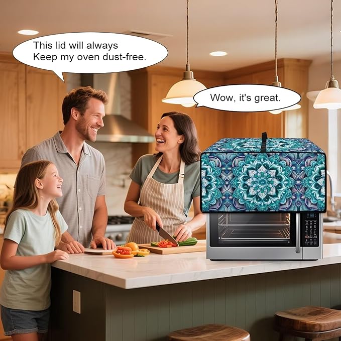 Boho Mandala Lotus Flower Print Microwave Oven Dust Cover with Storage Bags Toaster Oven Cover Polyester-Linen Fabric Small Appliance Dust Covers Fingerprint Protection, M