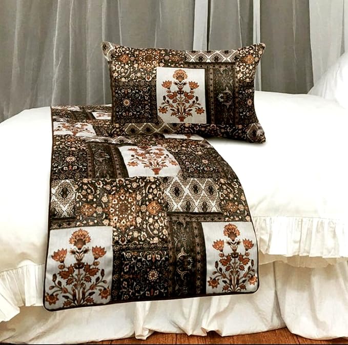 The HomeCentric King/Queen/Twin Brown Decorative Twin 53"x18" Bed Runner Without Pillow Cover Quilted Bed Scarf on Satin Fabric - Parisa