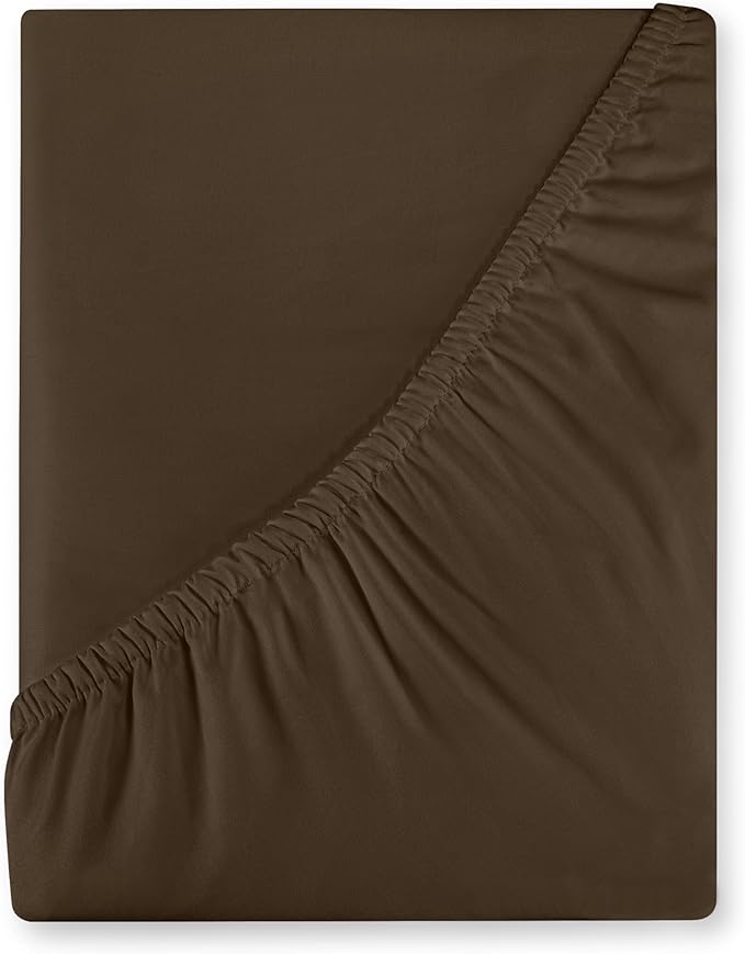 Royale Linens 400 Thread Count 100% American Grown Cotton Fitted Sheet Queen Size - All Around Elastic Fitted Sheet - Luxury Sateen Weave - Snug Fit Bottom Sheets Fit Up to 16" (Queen,Hazel Nut)