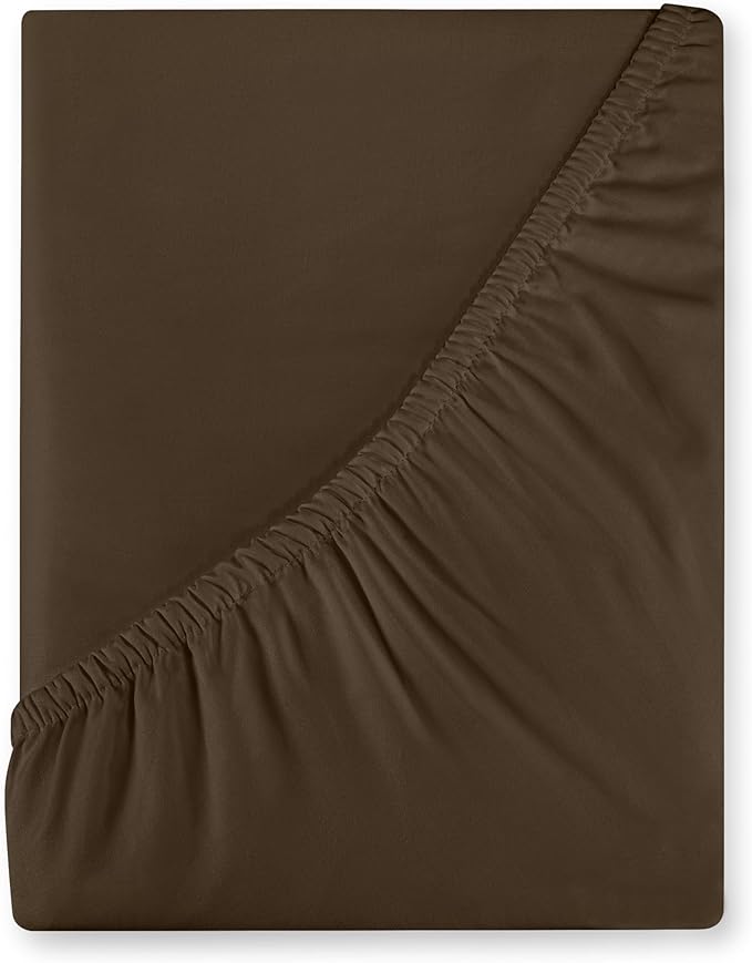 Royale Linens 400 Thread Count 100% American Grown Cotton Fitted Sheet Twin Size - All Around Elastic Fitted Sheet - Luxury Sateen Weave - Snug Fit Bottom Sheet Fit Up to 16 Inch (Twin, Hazel Nut)