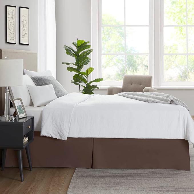 Nestl Dark Brown Bed Skirt Cal King Size - Cal King Bed Skirt 14 Inch Drop - Brushed Microfiber Bed Skirts - Hotel Quality Pleated Bed Skirt - Shrinkage & Fade Resistant
