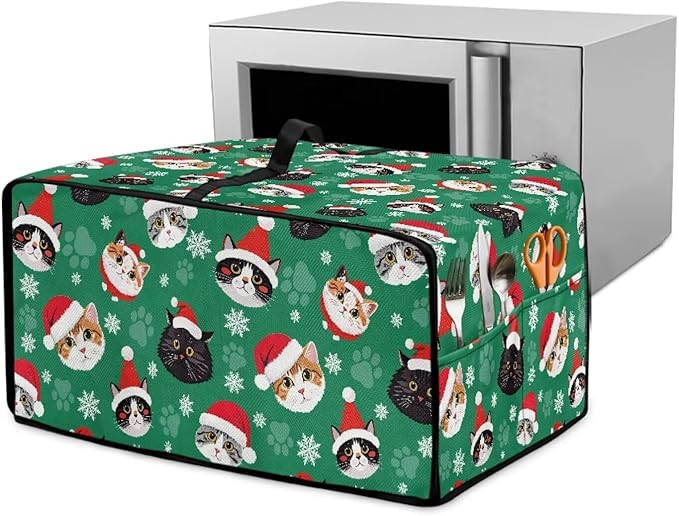 Christmas Decorations Countertop Convection Oven Cover Dust-Proof Toaster Oven Cover with Pockets, Countertop Convection Oven Protector, S, Christmas Hat Cat Paw Snowflake Green