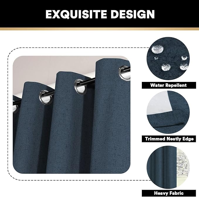 PrinceDeco 100% Blackout Curtains Extra Wide Patio Door Curtain Blackout Curtains for Living Room Sound Proof Curtains Room Divider Grommet Curtain Drapes for Bedroom,W100 X L84 Inch, Navy