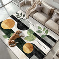 6x9 Boho Area Rug Green Leaf Black White Golden Rug Non Slip Low Pile Large Carpet for Home Kitchen Living Room Bedroom Dining Room Office