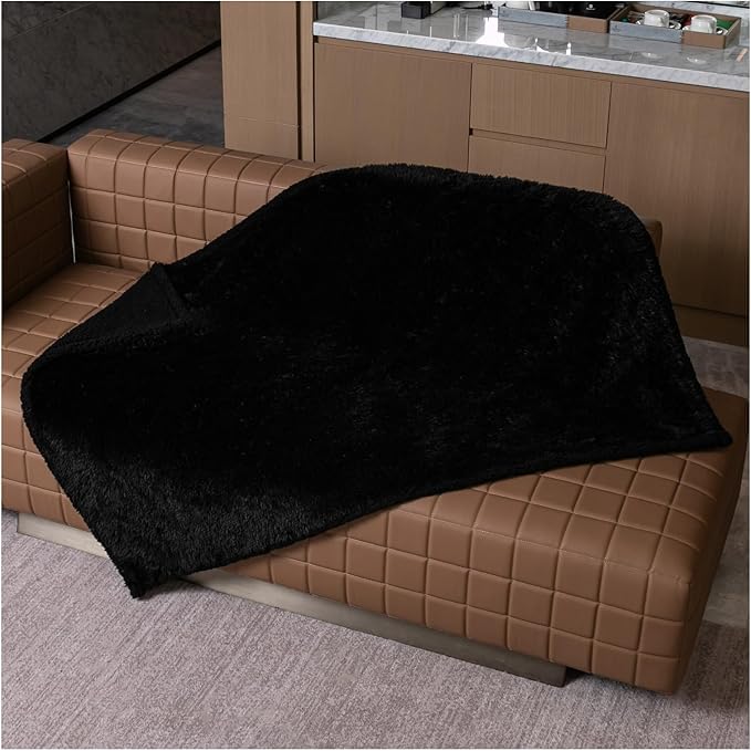 Black Calming Dog Blankets Waterproof Pet Blanket for Dogs Puppy Cats Fluffy Long Faux Fur Throw Blankets for Couch Protector Love Bed Cover Washable(Black,S)