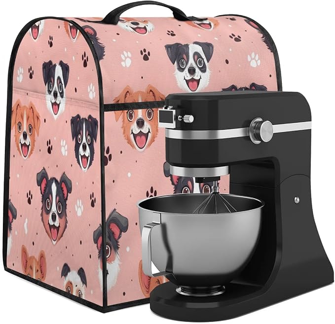 Stand Mixer Cover for 6-8 Quarts Mixer Kitchen Mixer Cover Fits Tilt Head & Bowl Lift Models Happy Dogs Dust Cover for Coffee Maker with Pockets