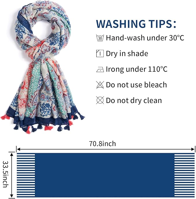Scarf for Women Lightweight Soft Floral Leopard Printed Scarves Fall Winter Fashion Shawl Wrap with Fringe