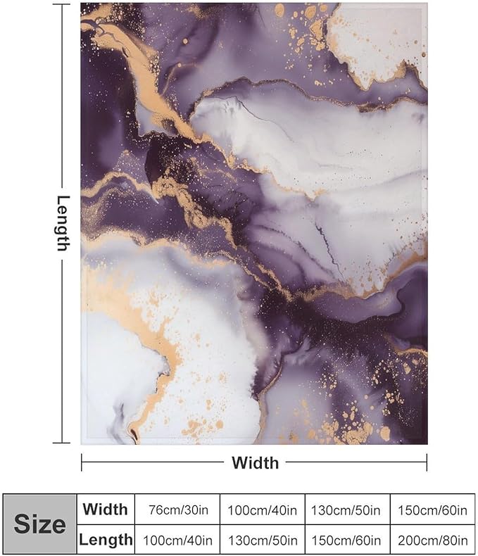 Modern Marble Blanket, Abstract Luxury Baroque Golden Purple White Stone Veins Pattern Soft Warm Cozy Plush Flannel Covers for Livingroom Bedroom Couch Chair Camping Travel Home Decor Tapestry 60x80in