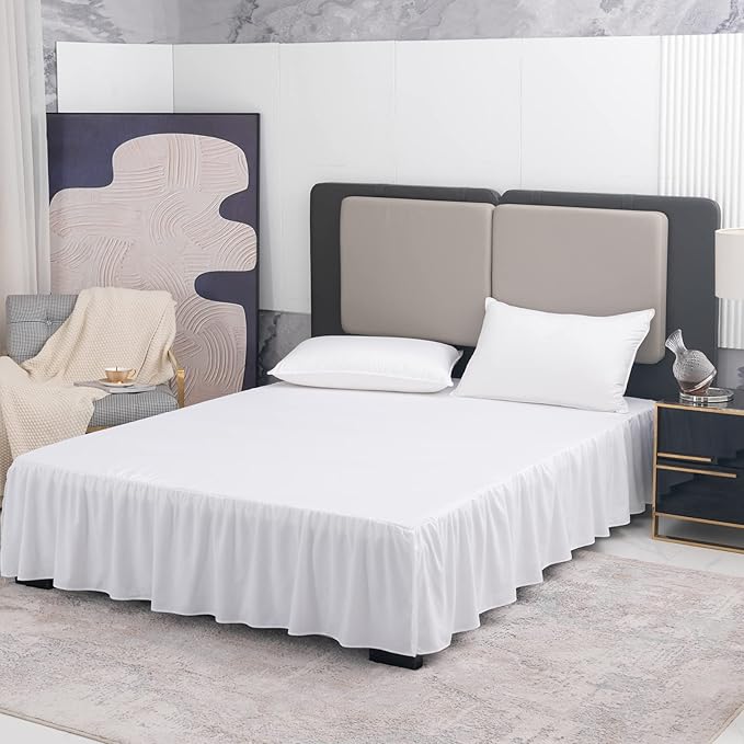 TSUTOMI White Bed Skirt Twin Size Ruffled Bed Skirt with Split Corners, Twin Bed Skirt 16 Inch Drop, Twin Size Bed Skirt White for Ruffled Bed Skirt with Split Corners, Bed Skirt Twin Size