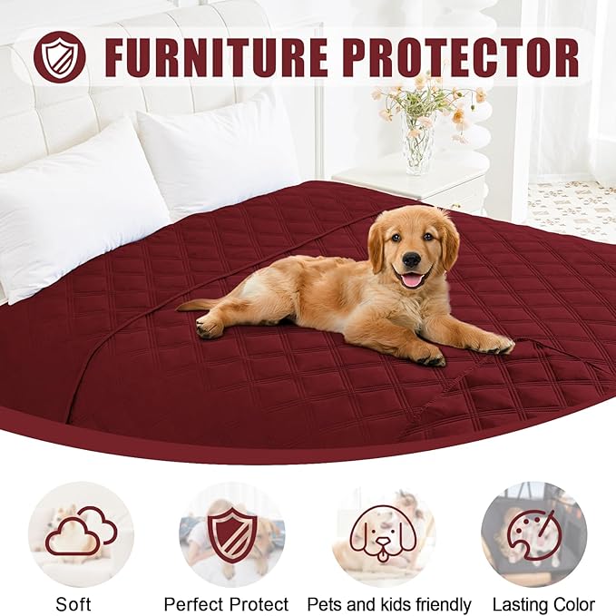 Smiry Waterproof Dog Bed Cover Blanket 40x80, Soft Reversible Pet Blanket, Washable Leakproof Cats Dogs Couch Cover for Sofa, Couch, Furniture, Lattice, Wine Red/Wine Red