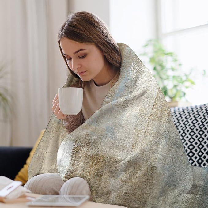 Abstract Gradient Blanket, Modern Fashion Art Blue Grey Brown Painting Strokes Pattern Soft Warm Cozy Plush Flannel Covers for Livingroom Bedroom Couch Chair Camping Travel Home Decor Tapestry 50x60in