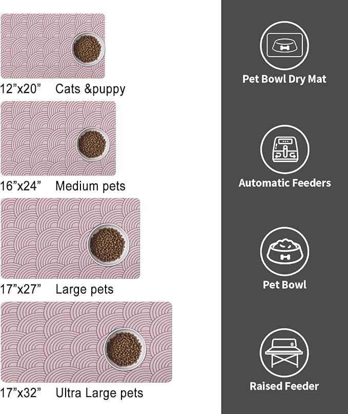 Dog Food Mat for Floors, Absorbent and Quick-Drying Pet Cat Food Mat,Anti-Fouling and Easy-to-Clean Pet Feeding Mat,Dog Bowl Mats for Messy Drinking Water Bowls.17x32inch Boho Style