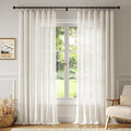 Anmao Natural Linen Curtains for Living Room 108 Inch Length 2 Panels Set, Light Filtering Semi Sheer Window Curtain Drapes for Bedroom with Curtain Rings and Clips, 52Wx108L, Ivory