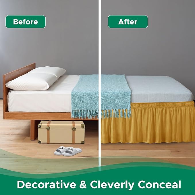 Biscaynebay Wrap Around Bed Skirts for King & Cal King Beds 18" Drop, Christmas Gold Adjustable Elastic Dust Ruffles Easy Fit Wrinkle Resistant Silky Luxurious Fabric Machine Washable