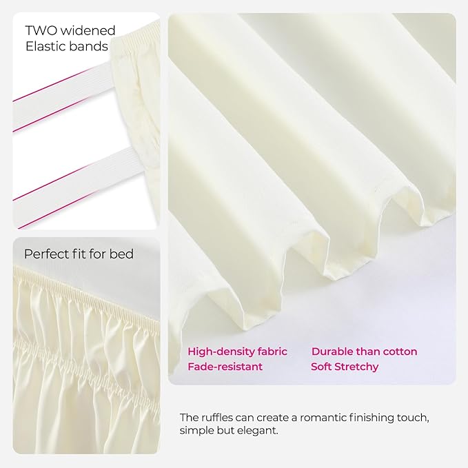 RIMELA Butter Yellow Bed Skirt Queen Size 18 Inch Drop, Elastic Bed Skirting for Bed Base and Frame, Bedding Dust Ruffle Easy to Install, Lightweight Wrap Around Adjustable Bedskirt