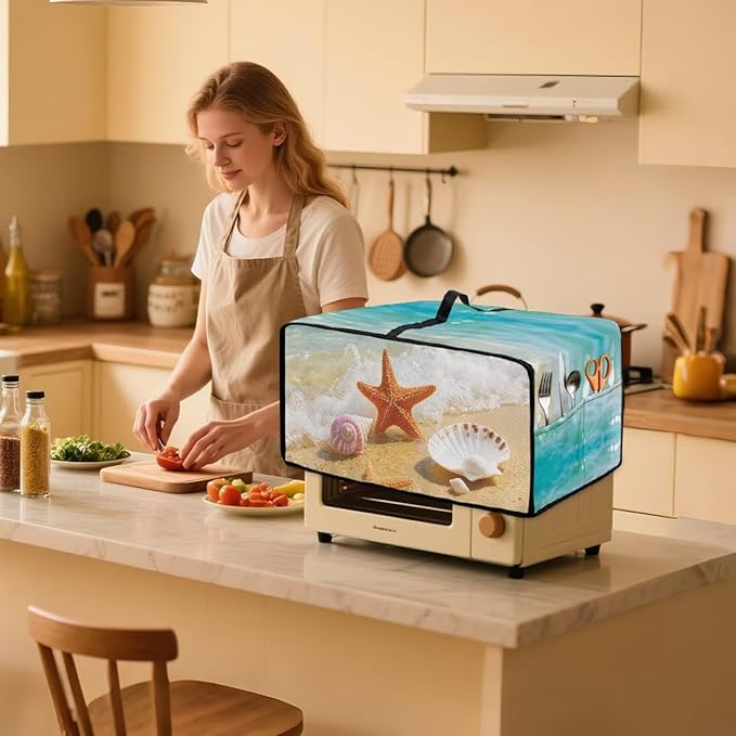 Air Fryer Toaster Oven Dust Cover Countertop Microwave Dust Cover Protector, Compatible with Convection Oven, L, 18.5 x 22.5 x 13 Inches, Beach Starfish Sea Shell
