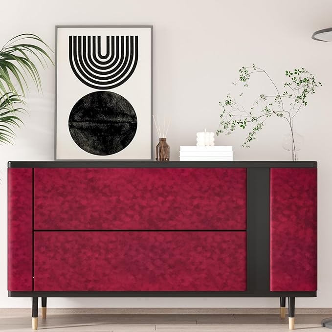 Red Velvet Drawer Liner 15.7"x118" Self Adhesive Burgundy Velvet Fabric Wallpaper Peel and Stick Soft Felt Liner for Jewelry Box Dresser Red Flocking Contact Paper for Cabinets Drawer Crafts